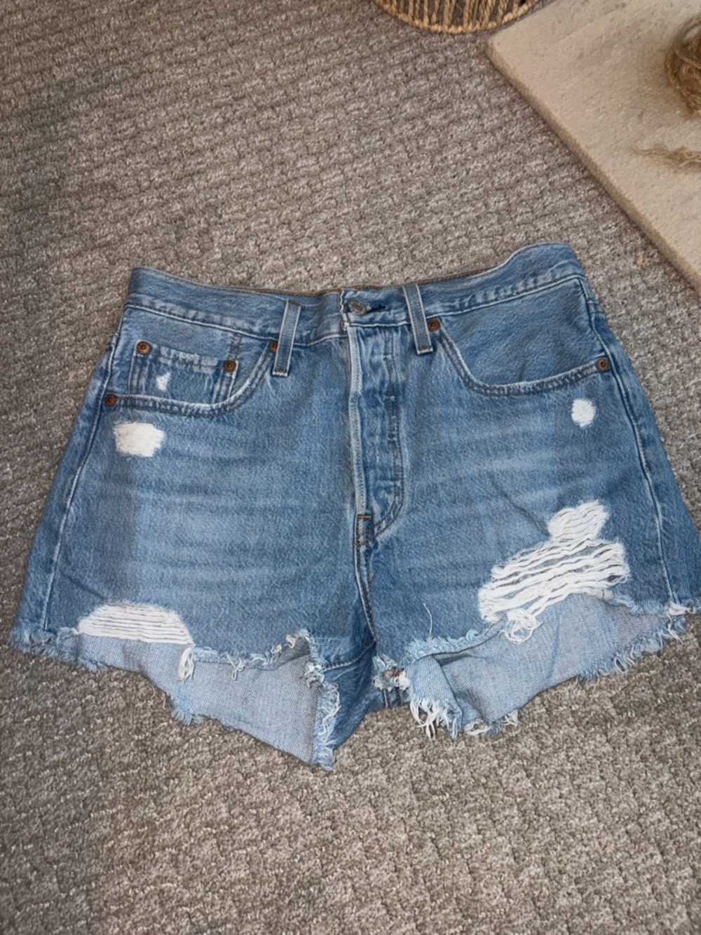Levi's Light Blue Distressed High-Rise Jean Shorts